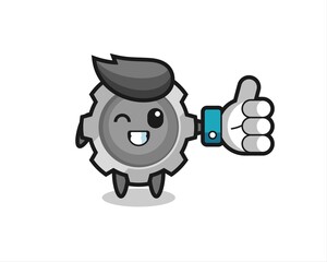 cute gear with social media thumbs up symbol
