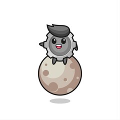 illustration of gear cartoon sitting on the moon