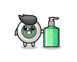 cute eyeball cartoon with hand sanitizer