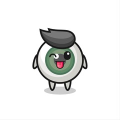 cute eyeball character in sweet expression while sticking out her tongue