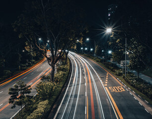 Fototapeta na wymiar Long exposure shot on a highway at night.