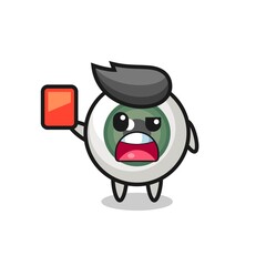 eyeball cute mascot as referee giving a red card