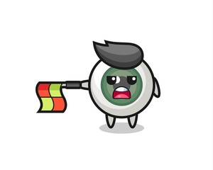 eyeball character as line judge hold the flag straight horizontally