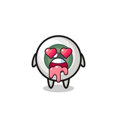 the falling in love expression of a cute eyeball with heart shaped eyes