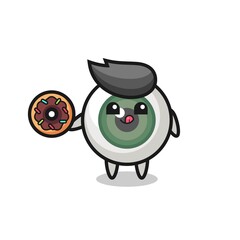 Fototapeta premium illustration of an eyeball character eating a doughnut