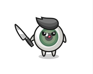 Naklejka premium cute eyeball mascot as a psychopath holding a knife