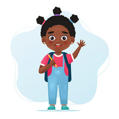 School girl character African nationality. Cute child, back to school concept. Cartoon vector illustration