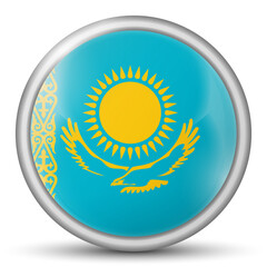 Glass light ball with flag of Kazakhstan. Round sphere, template icon. Kazakh national symbol. Glossy realistic ball, 3D abstract vector illustration highlighted on a white background. Big bubble