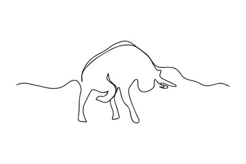 One line drawing of a bull. Mascot concept of big and strong bull for rodeo. Continuous line modern illustration. Silhouette of a bull. Cattle. Fashionable print for t-shirt or poster.