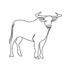 Silhouette of a bull. Continuous line drawing of a bull. Domestic cattle, coloring book. Taurus zodiac sign.
