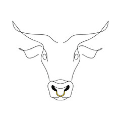 Vector illustration of a bull's head. Bull strength logo. Silhouette of cattle. Calf. Continuous line drawing of a bull.