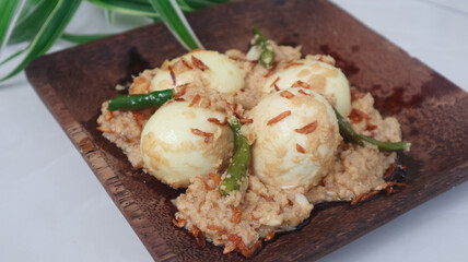 Egg curry cooked at home in traditional way in Dhaka, Bangladesh