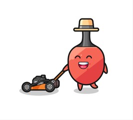 illustration of the table tennis racket character using lawn mower