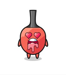 the falling in love expression of a cute table tennis racket with heart shaped eyes