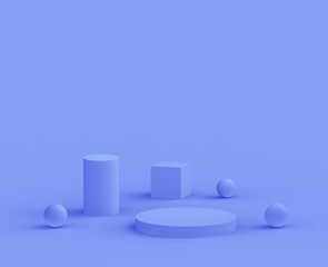 3d royal blue and purple platform minimal studio background. Abstract 3d geometric shape object illustration render.  Display for cosmetics and beauty fashion product.