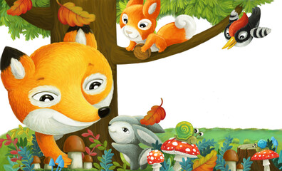 cartoon scene with forest animals friends illustration