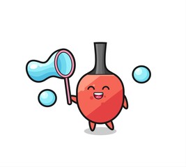 happy table tennis racket cartoon playing soap bubble