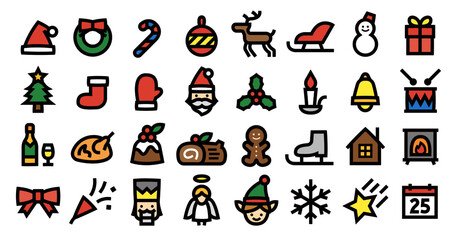 Christmas Icon Set (Bold outline Color version)