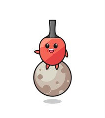 illustration of table tennis racket cartoon sitting on the moon