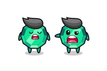 illustration of the argue between two cute emerald gemstone characters