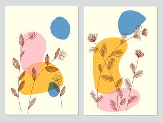 Set of botanical abstract,shapes,line vector illustration.