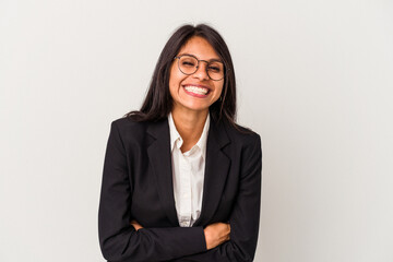 Fototapeta premium Young business latin woman isolated on white background laughing and having fun.