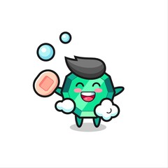 emerald gemstone character is bathing while holding soap