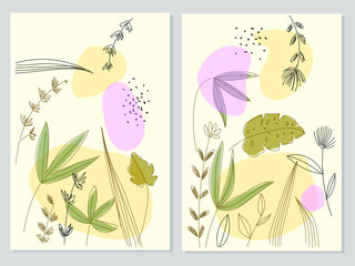 Set of botanical abstract,shapes,line vector illustration.