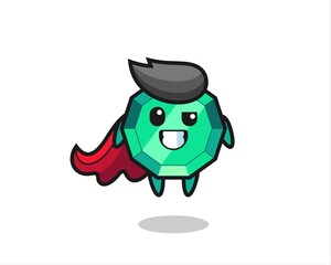 the cute emerald gemstone character as a flying superhero
