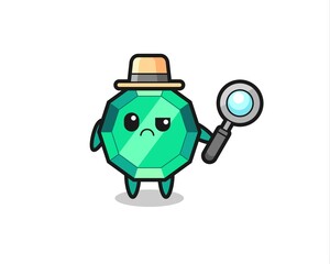 the mascot of cute emerald gemstone as a detective