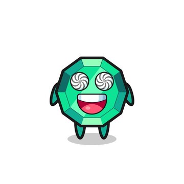 cute emerald gemstone character with hypnotized eyes