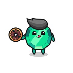 illustration of an emerald gemstone character eating a doughnut