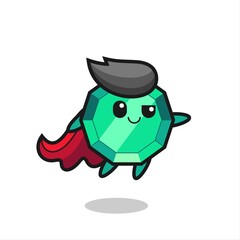 cute emerald gemstone superhero character is flying