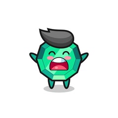 cute emerald gemstone mascot with a yawn expression