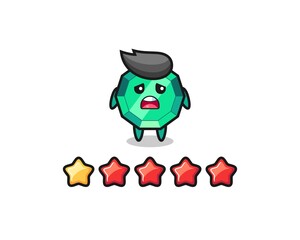 the illustration of customer bad rating, emerald gemstone cute character with 1 star