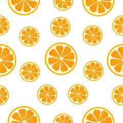 Seamless pattern of orange halves on a white background.The vector citrus pattern can be used in textiles, packaging, and notebook covers.