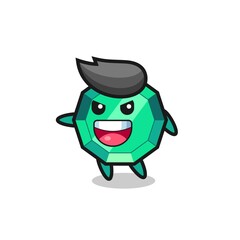 emerald gemstone cartoon with very excited pose