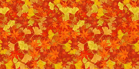 モミジとイチョウのシームレスイラスト背景素材