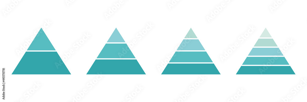 Wall mural pyramid infographic blue set. triangle hierarchy data segments collection. vector business illustrat