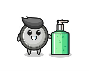 cute button cell cartoon with hand sanitizer
