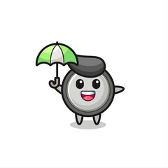 cute button cell illustration holding an umbrella
