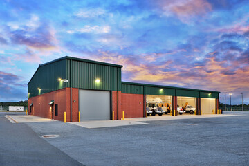 Fototapeta na wymiar Green and brown generic warehouse industrial building