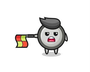 button cell character as line judge hold the flag straight horizontally