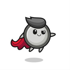 cute button cell superhero character is flying