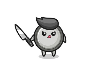 cute button cell mascot as a psychopath holding a knife