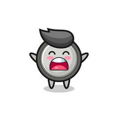 cute button cell mascot with a yawn expression