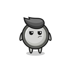 cute button cell character with suspicious expression