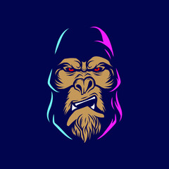 Monkey gorilla angry face line pop art logo. Colorful design with dark background. Abstract vector illustration.