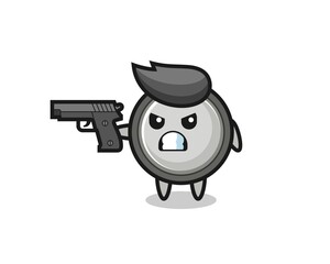 the cute button cell character shoot with a gun