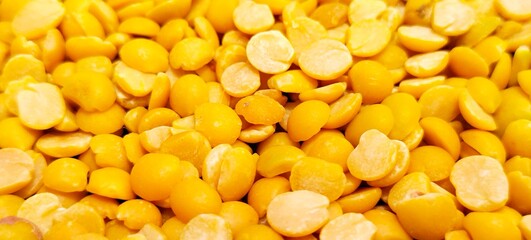 Top view of Cajanus Cajan or Arhar or Toor dal or Split Pigeon Pea or Yellow lentils
